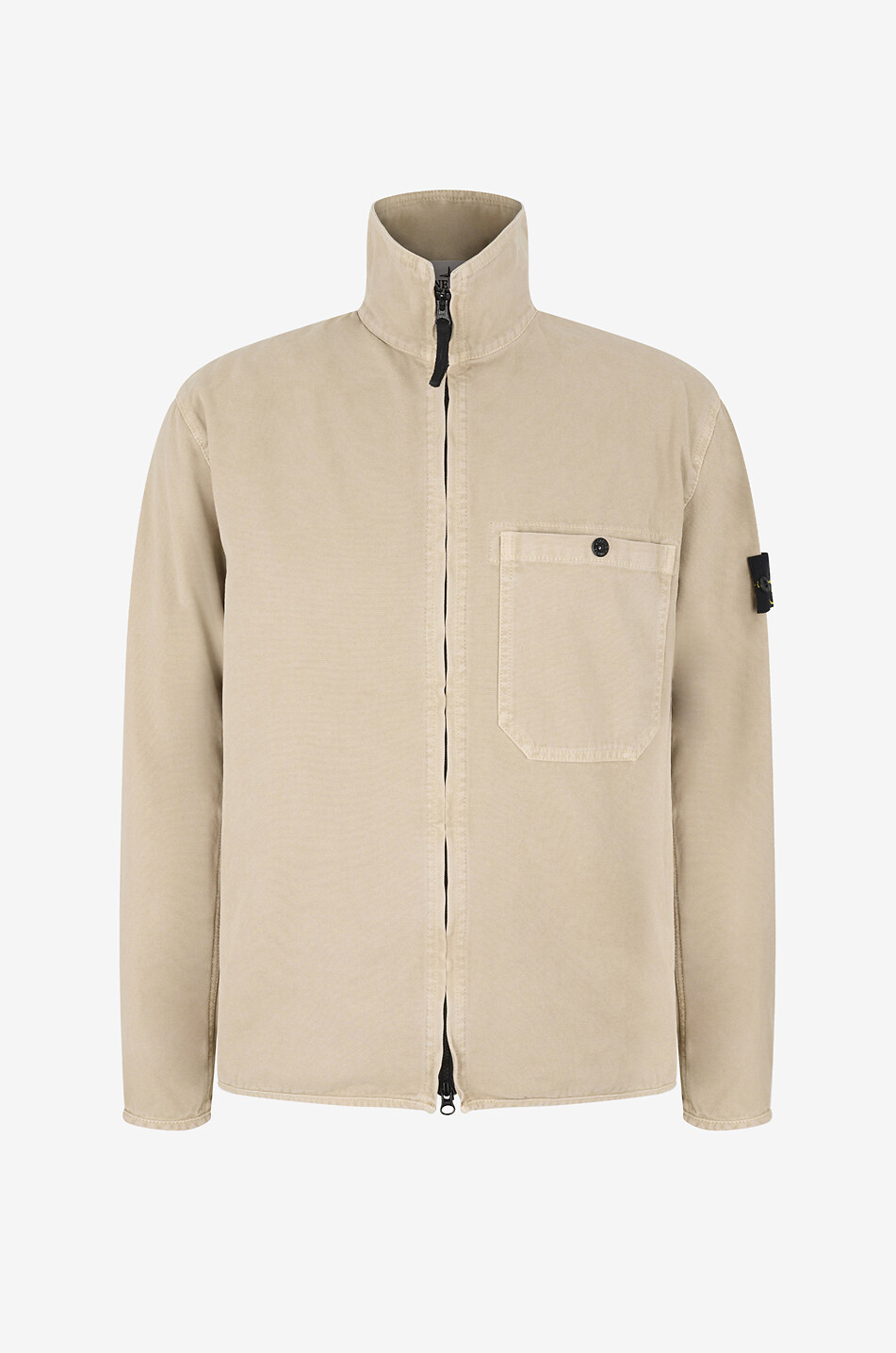 STONE ISLAND Überhemd mit Zip und Stehkragen 1200014 Organic Panama Cotton Old Effect Herren Mittle beige 1