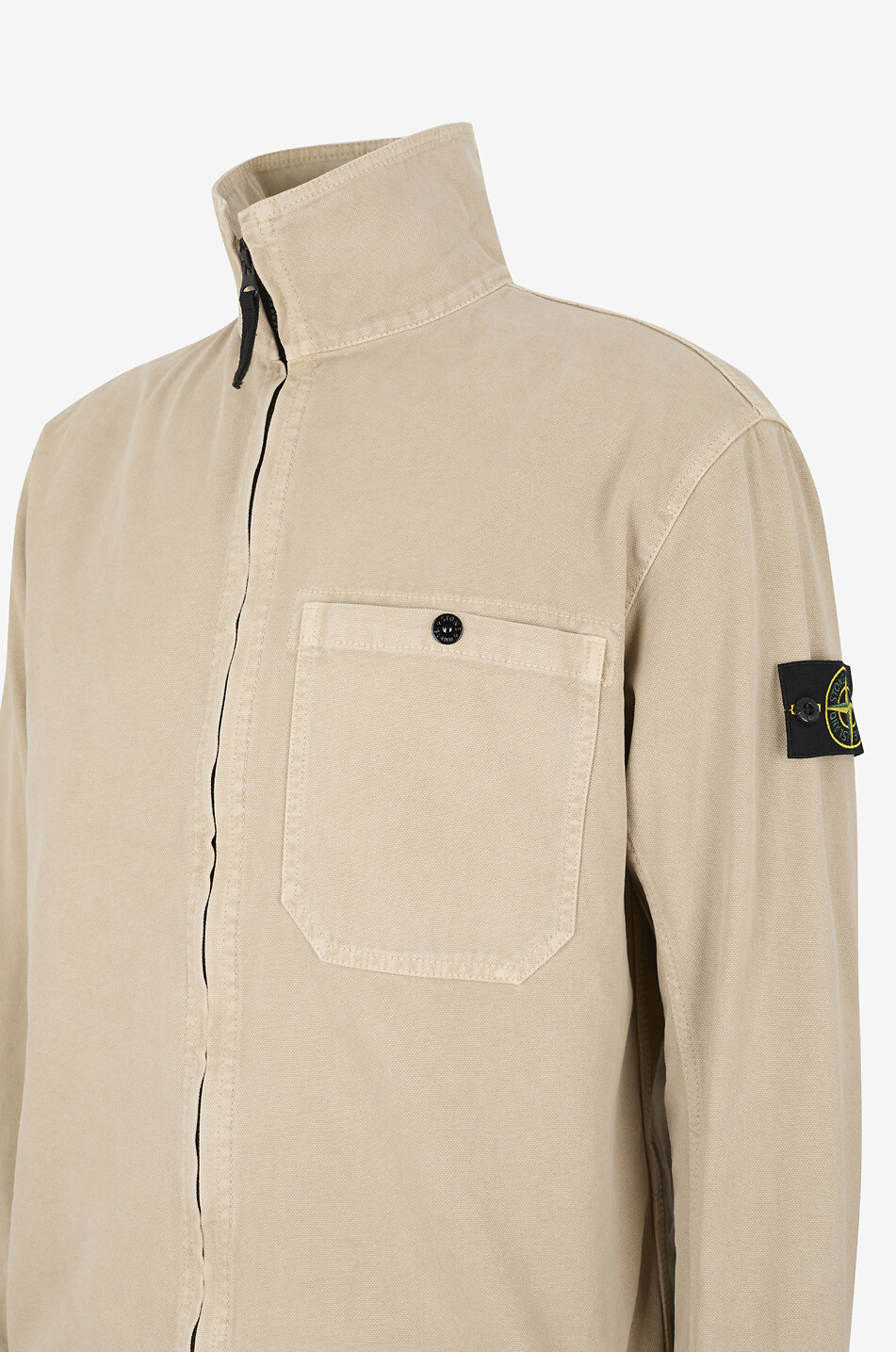 STONE ISLAND Überhemd mit Zip und Stehkragen 1200014 Organic Panama Cotton Old Effect Herren Mittle beige 3
