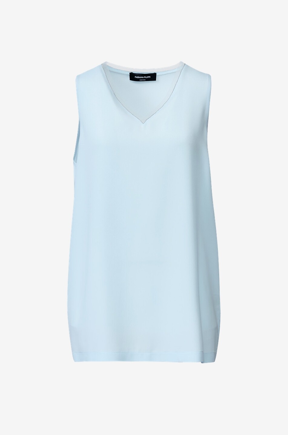 FABIANA FILIPPI Top à col V sans manches en soie mélangée brodé perles Femme BLEU CLAIR 1