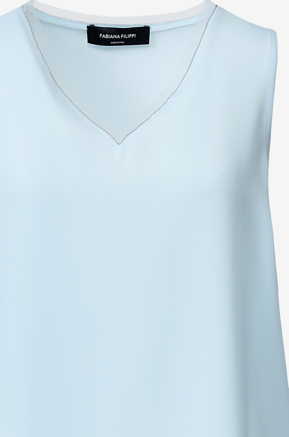 FABIANA FILIPPI Top à col V sans manches en soie mélangée brodé perles Femme BLEU CLAIR 7