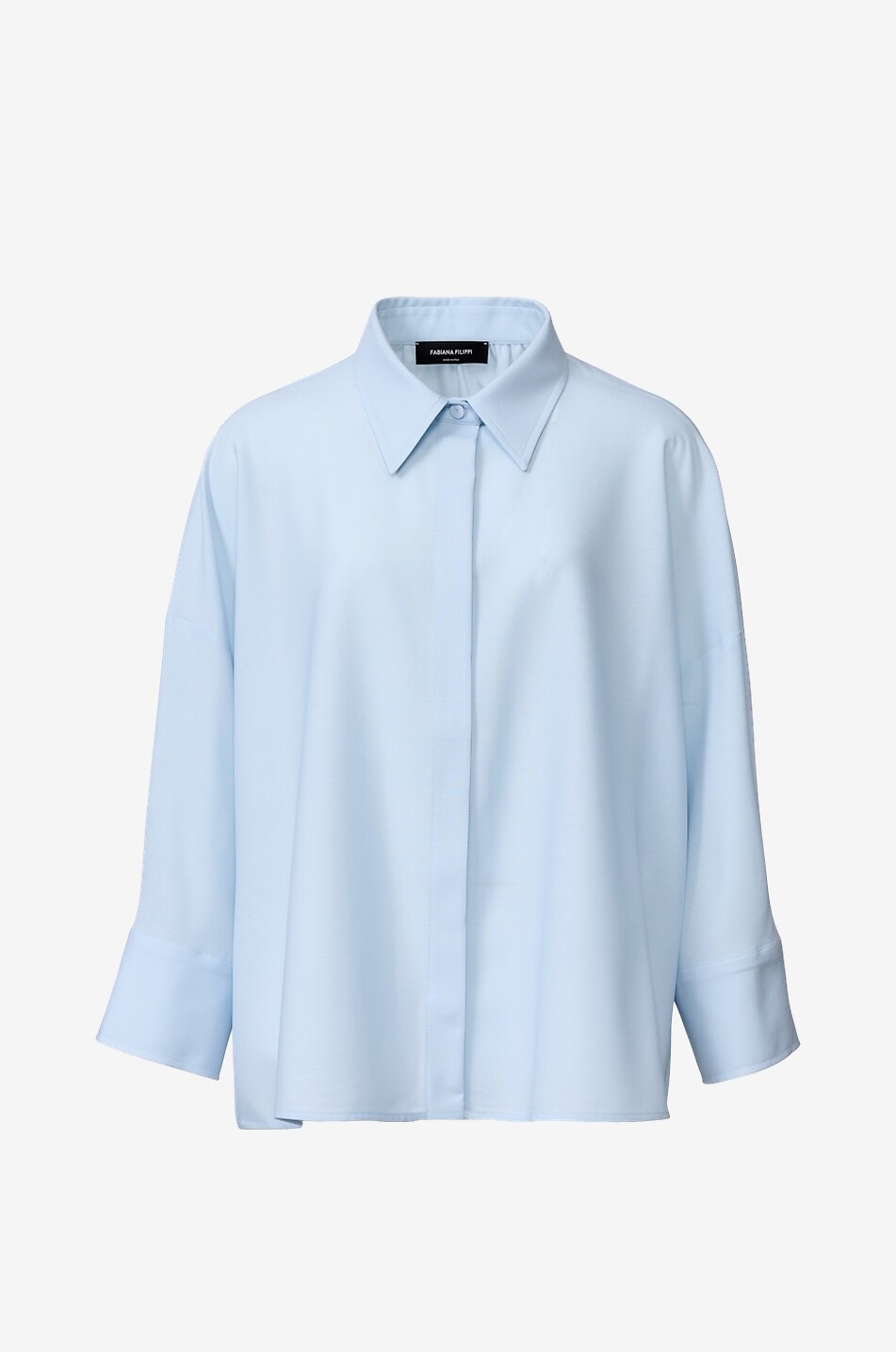 FABIANA FILIPPI Chemise raccourcie en laine légère à empiècements transparents Femme BLEU CLAIR 1