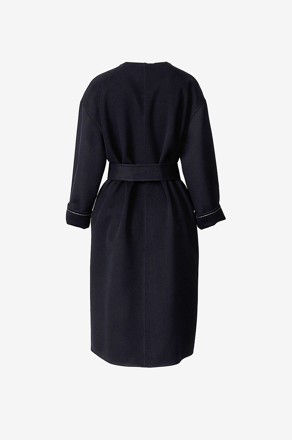 FABIANA FILIPPI Manteau long à col rond et ceinture en laine vierge Femme BLEU FONCE 2