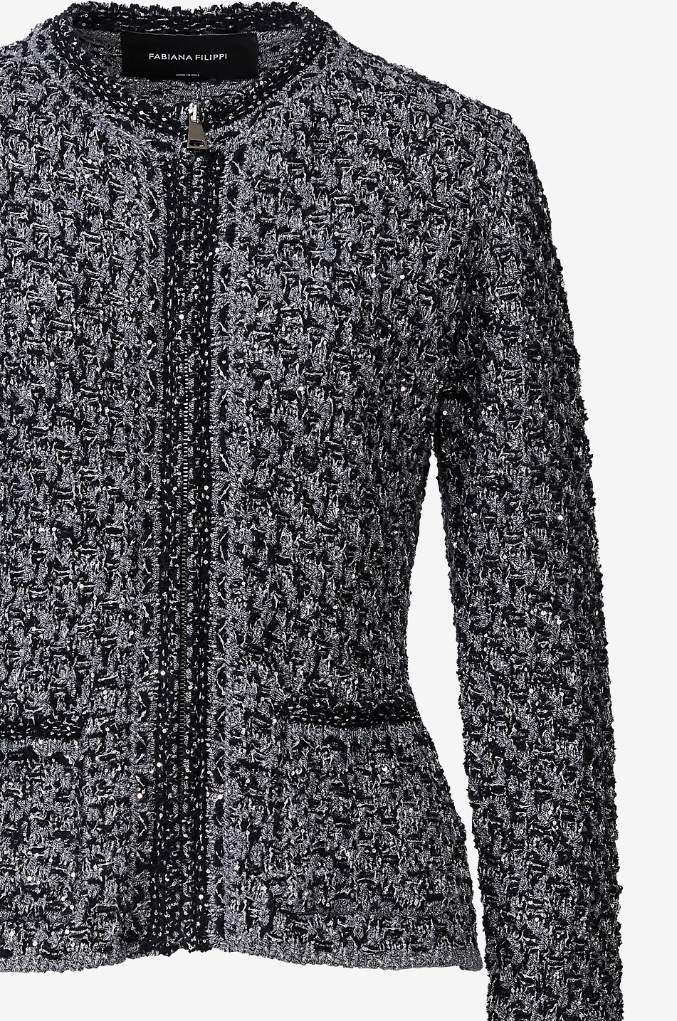 FABIANA FILIPPI Sequin tweed fitted tailoring jacket Women DARK BLUE 7