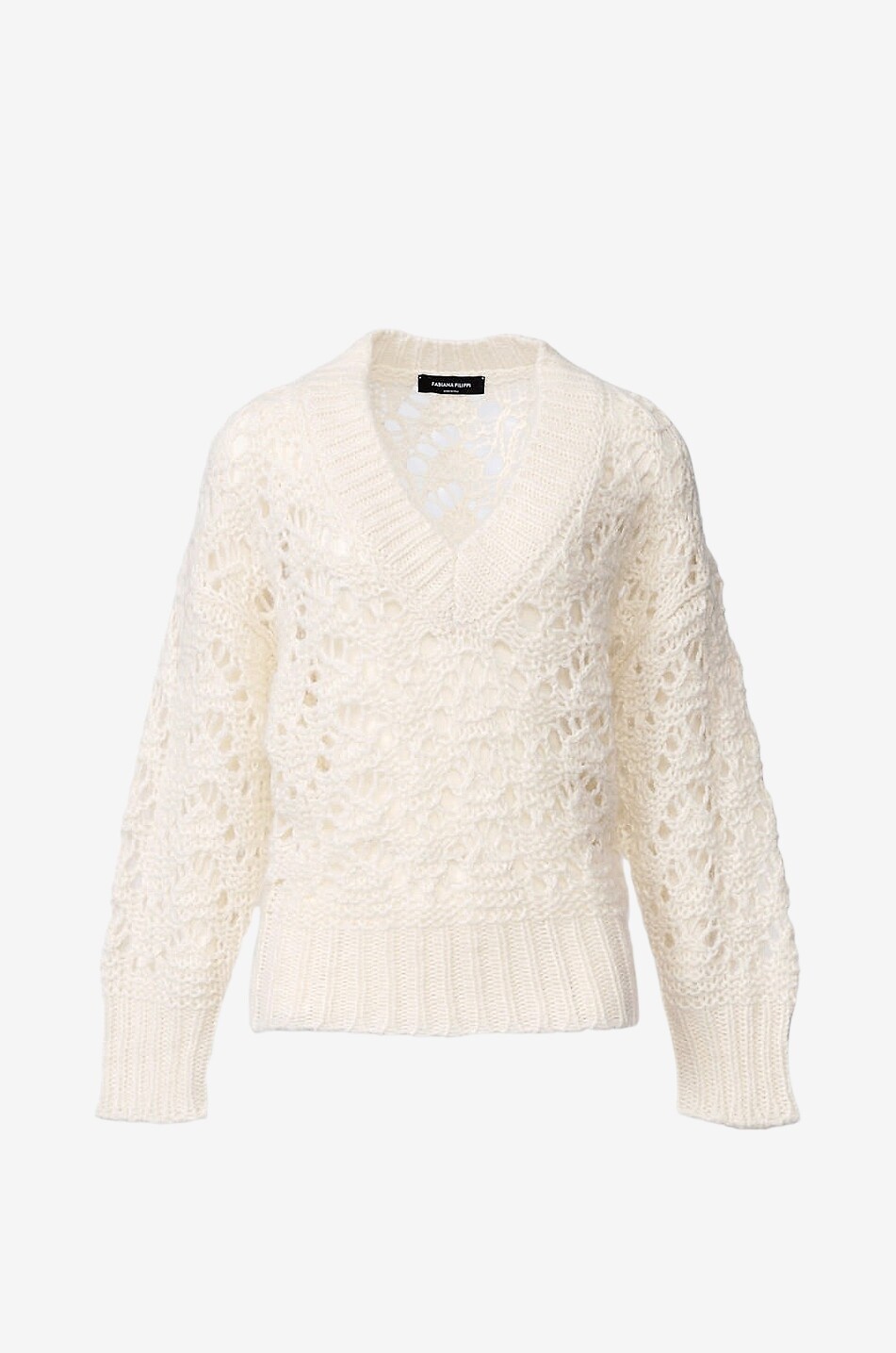 FABIANA FILIPPI Pull ajouré ample à col V en fil Platinum et mohair Femme BLANC CASSE 1