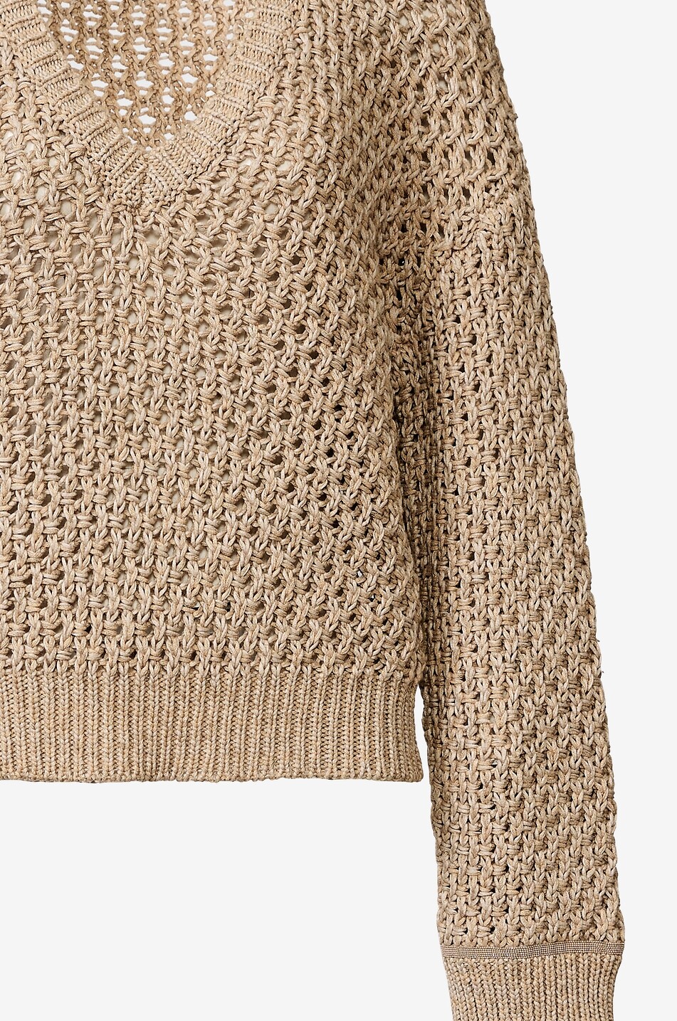 FABIANA FILIPPI Pull ajouré boxy en coton mélangé à col V Femme CAMEL 7