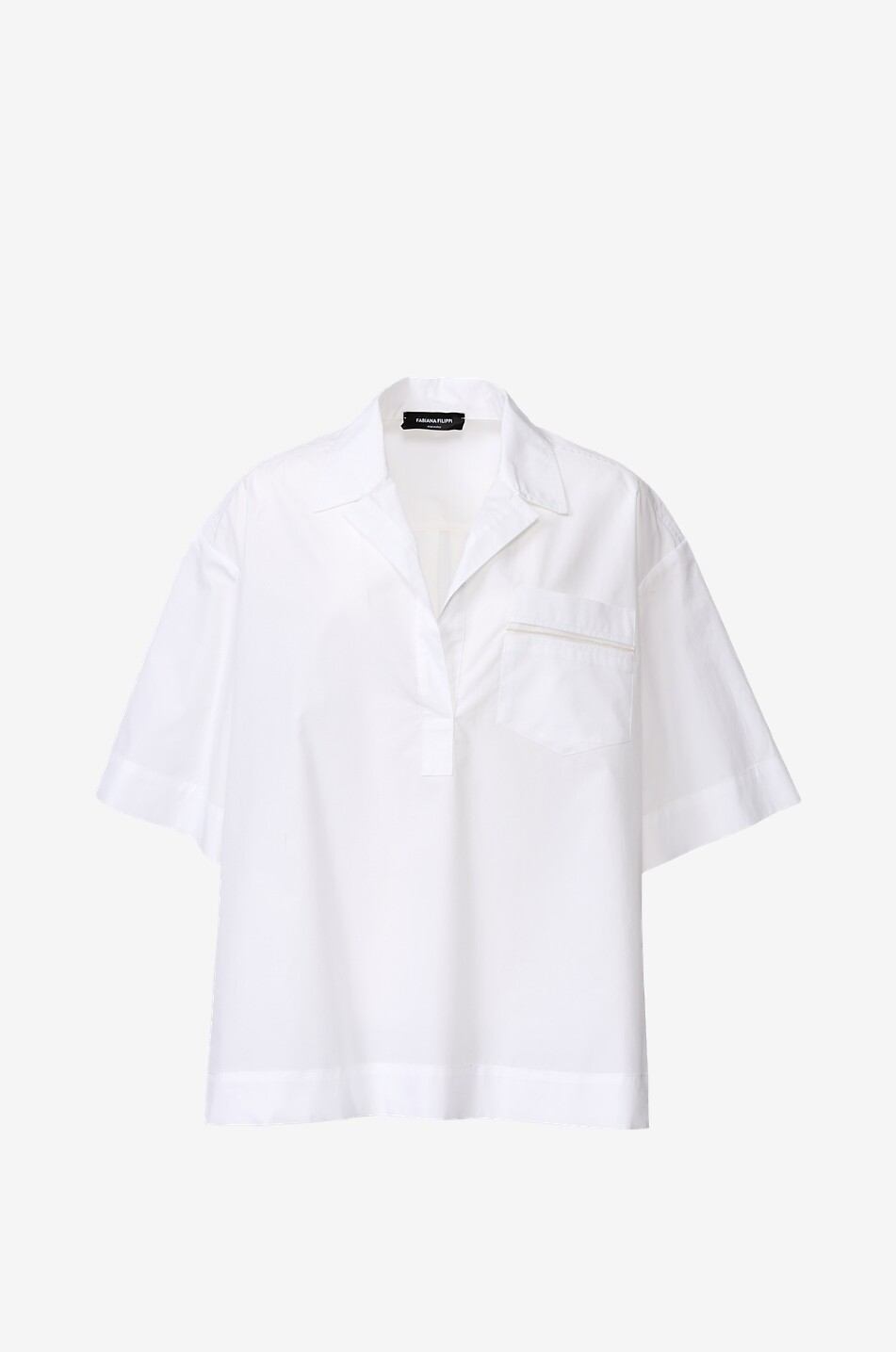 FABIANA FILIPPI Kurzarm-Oversize-Hemd aus Popeline und Tüll Filo Diamanté Damen CREMEFARBEN 1