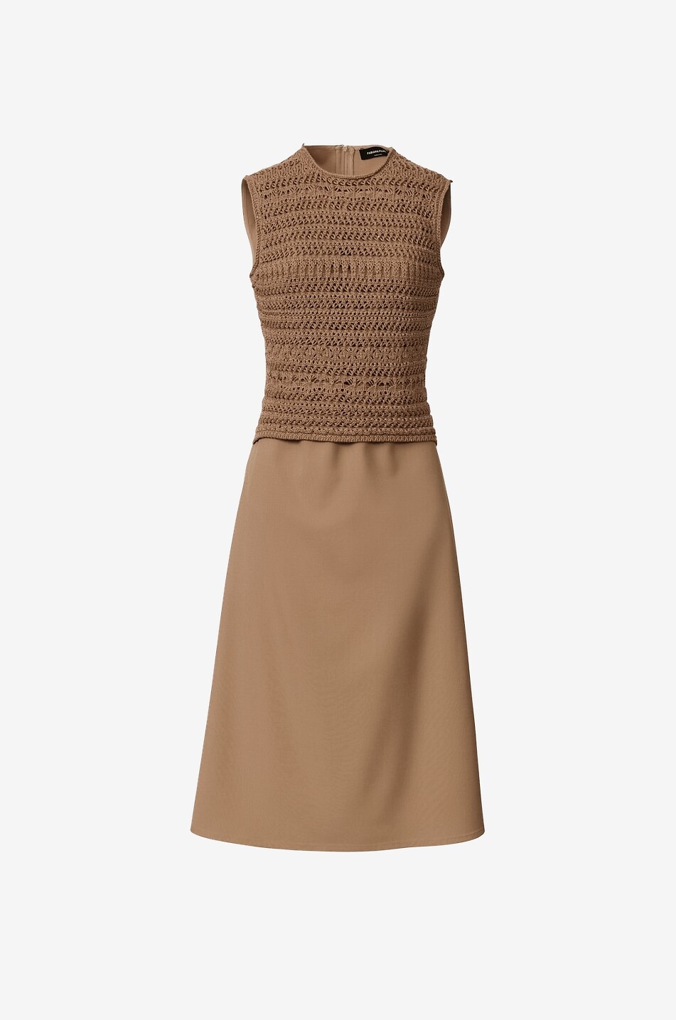 FABIANA FILIPPI Openwork knit and techno tailoring sleeveless midi dress Women COGNAC 1