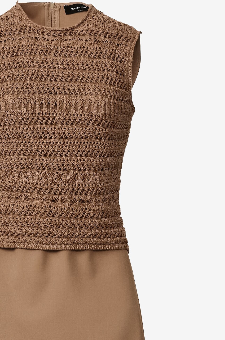 FABIANA FILIPPI Openwork knit and techno tailoring sleeveless midi dress Women COGNAC 3