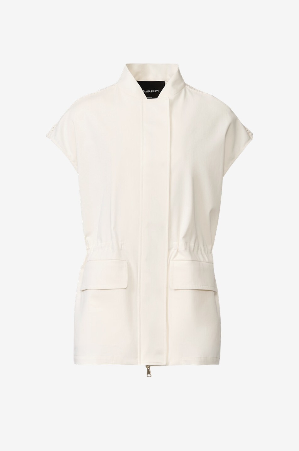 Bi-material vest with crochet back