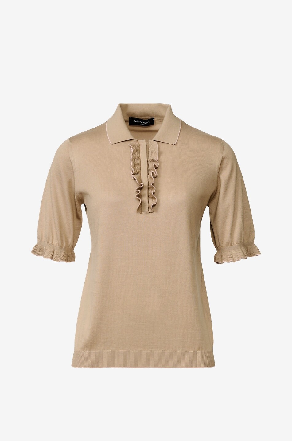 FABIANA FILIPPI Ruffled silk and cotton knit polo shirt Women BEIGE 1