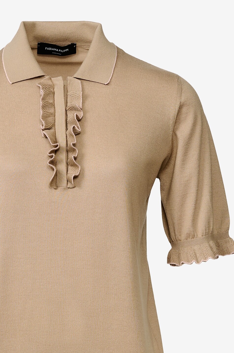 FABIANA FILIPPI Ruffled silk and cotton knit polo shirt Women BEIGE 3