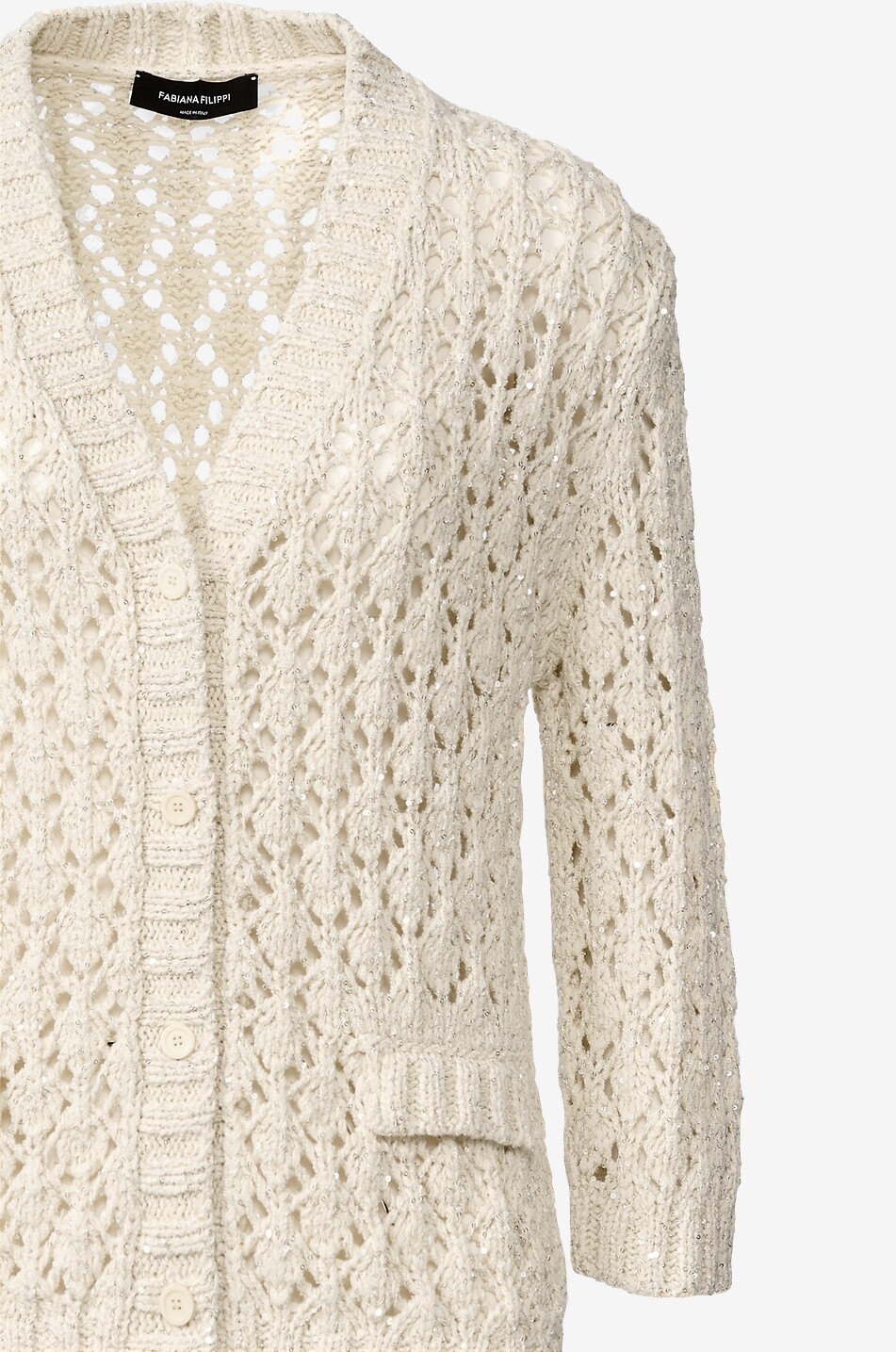 FABIANA FILIPPI Sequin-embellished crochet V-neck cardigan Women EGGSHELL 3