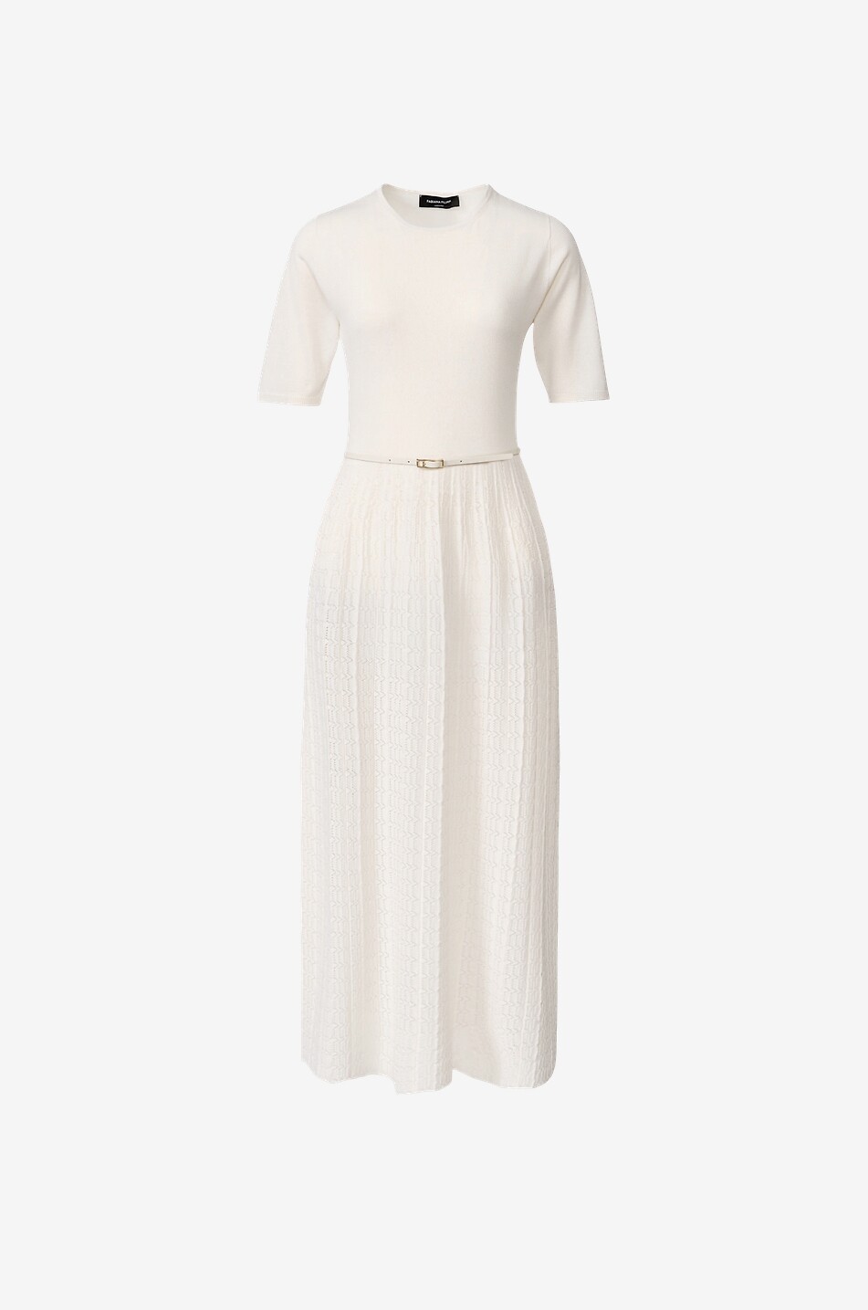 Robe midi à manches courtes en maille de coton à jupe ajourée