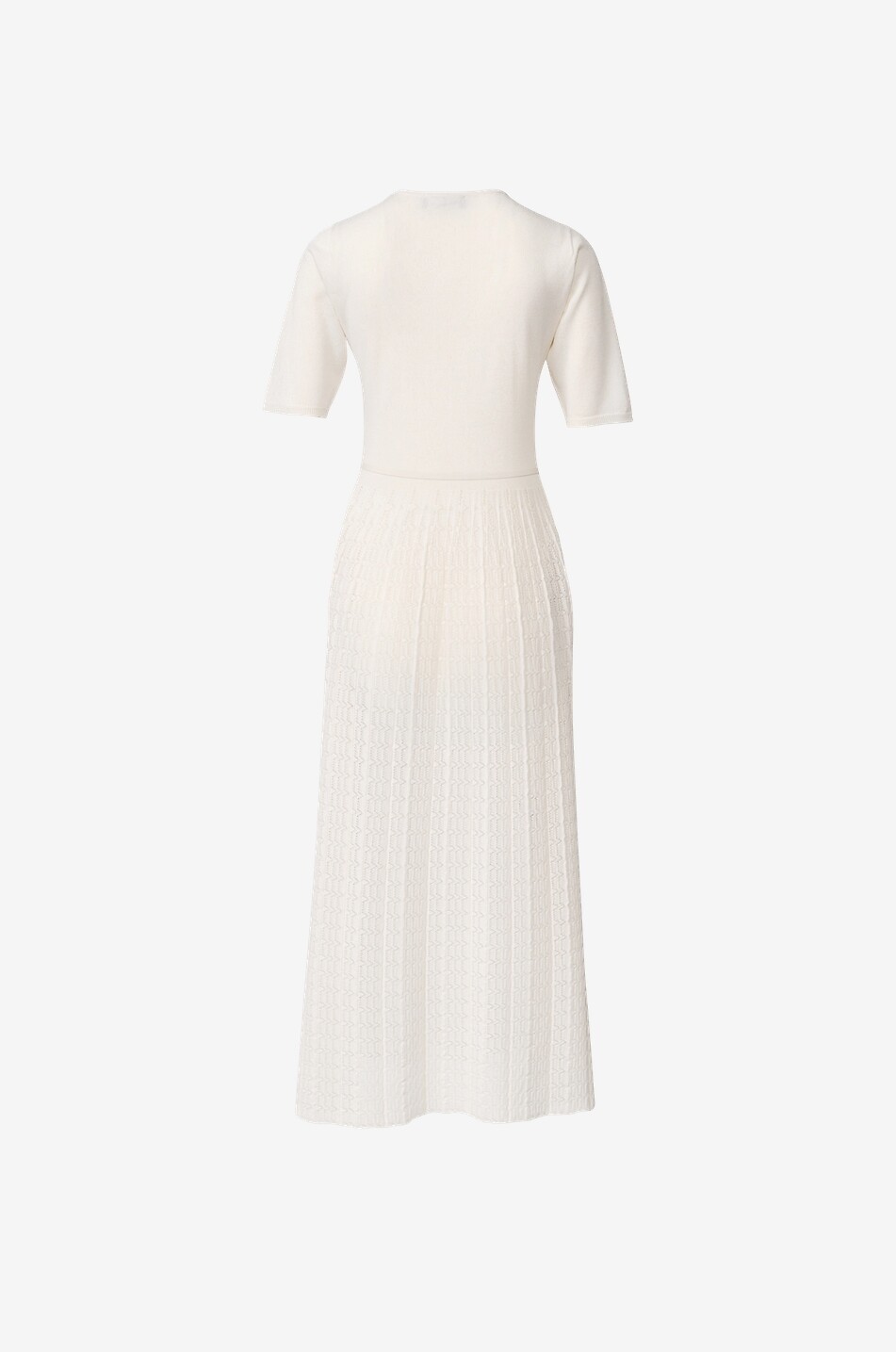 FABIANA FILIPPI Robe midi à manches courtes en maille de coton à jupe ajourée Femme BLANC CASSE 2