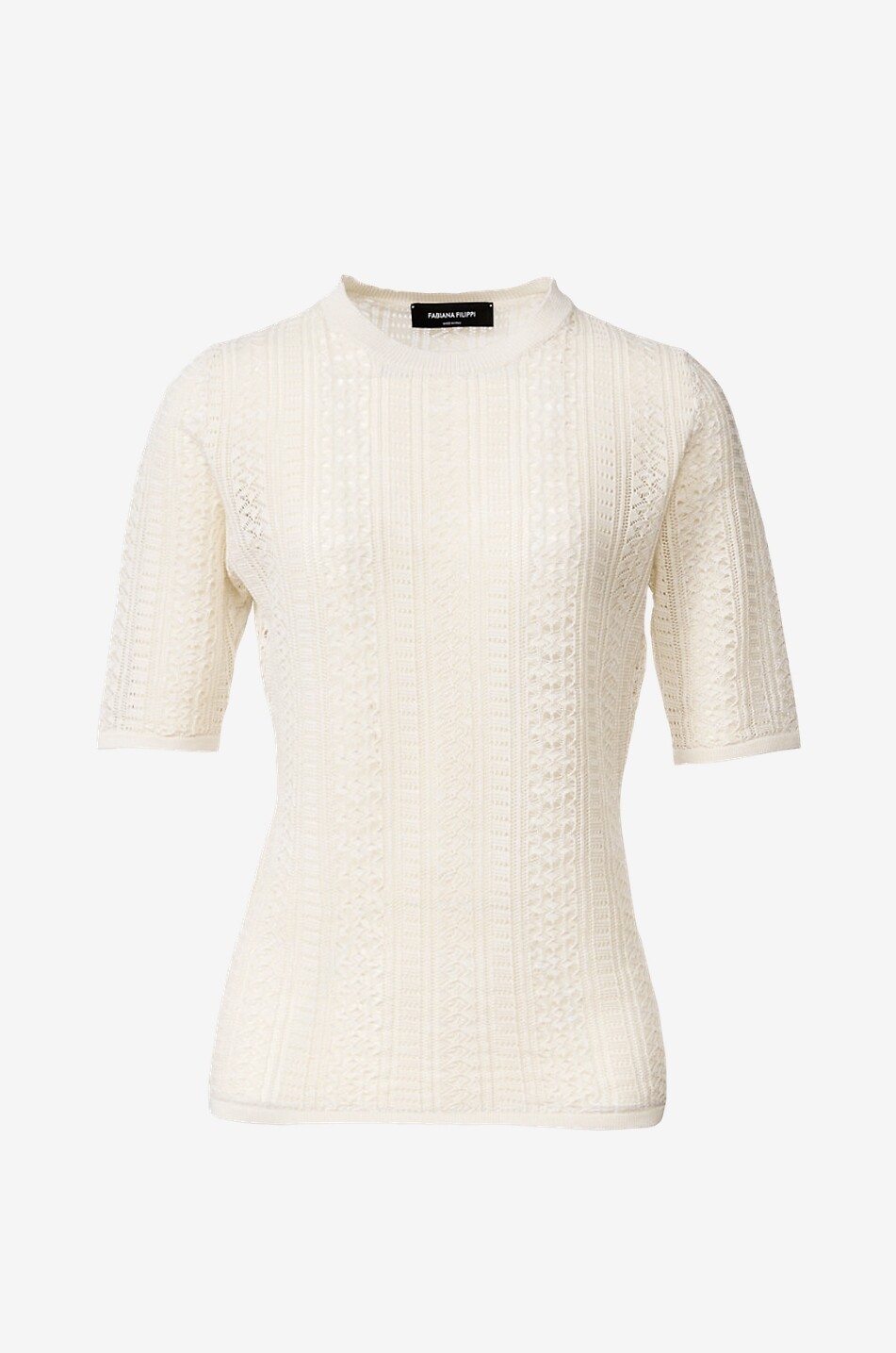 Fine-gauge short-sleeved cotton blend openwork jumper