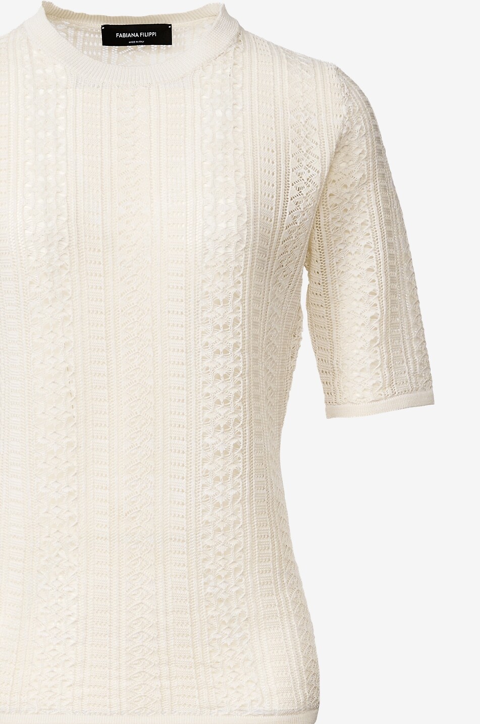 FABIANA FILIPPI Fine-gauge short-sleeved cotton blend openwork jumper Women EGGSHELL 3