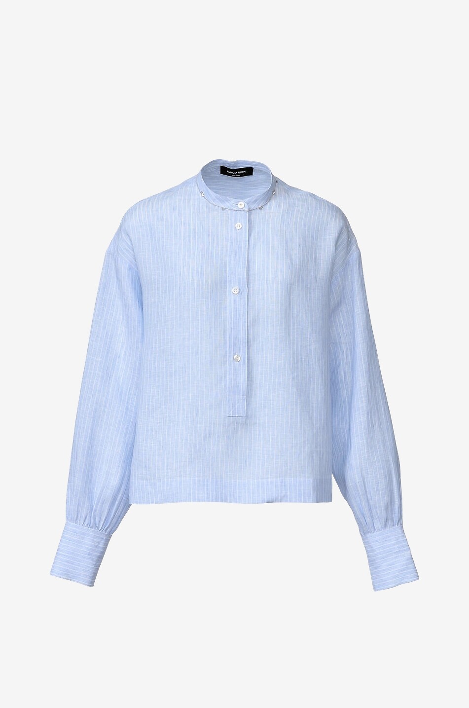 Gestreifte Leinenbluse mit Mandarinkragen und Filo Diamanté