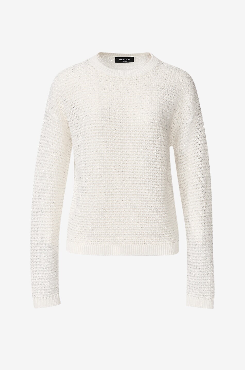 Crewneck jumper in cotton crochet embellished with sequins