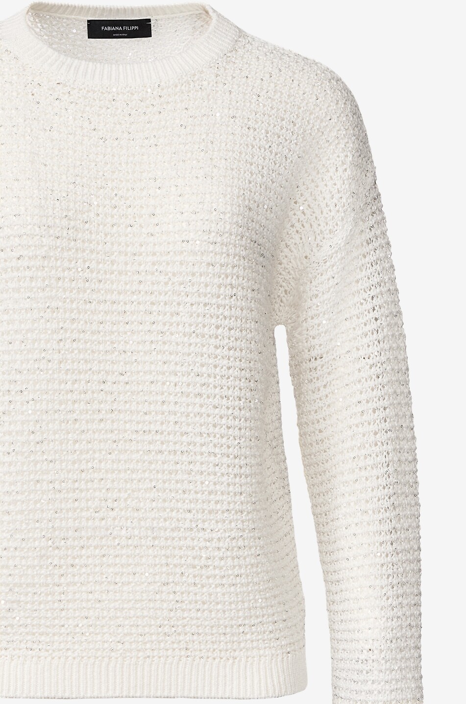 FABIANA FILIPPI Crewneck jumper in cotton crochet embellished with sequins Women WHITE 3