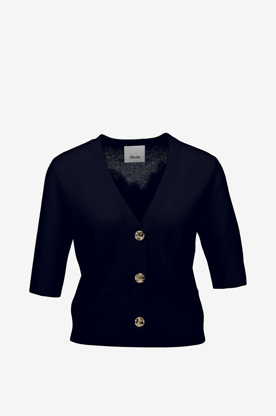 ALLUDE Cardigan boutonné à col V et manche courtes en cachemire Femme BLEU FONCE 1
