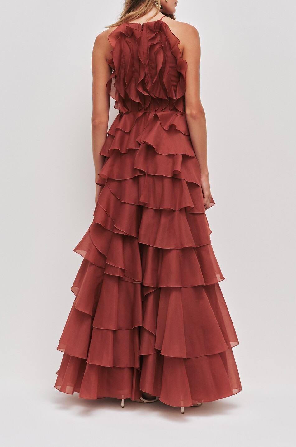 AJE Cleo sleeveless frill maxi dress Women DARK RED 3