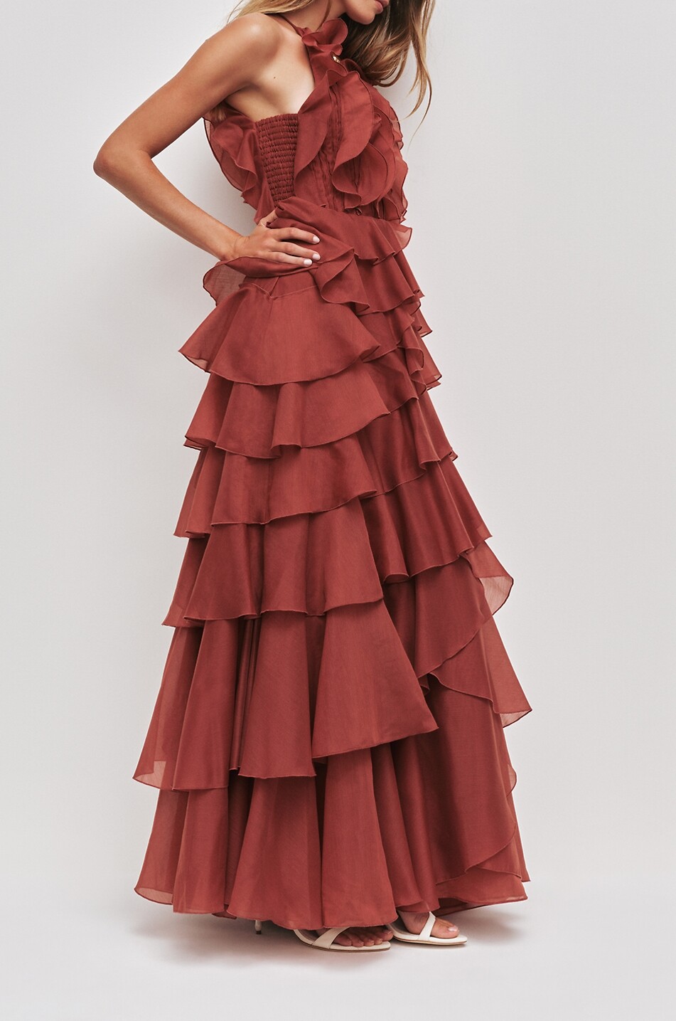 AJE Cleo sleeveless frill maxi dress Women DARK RED 4