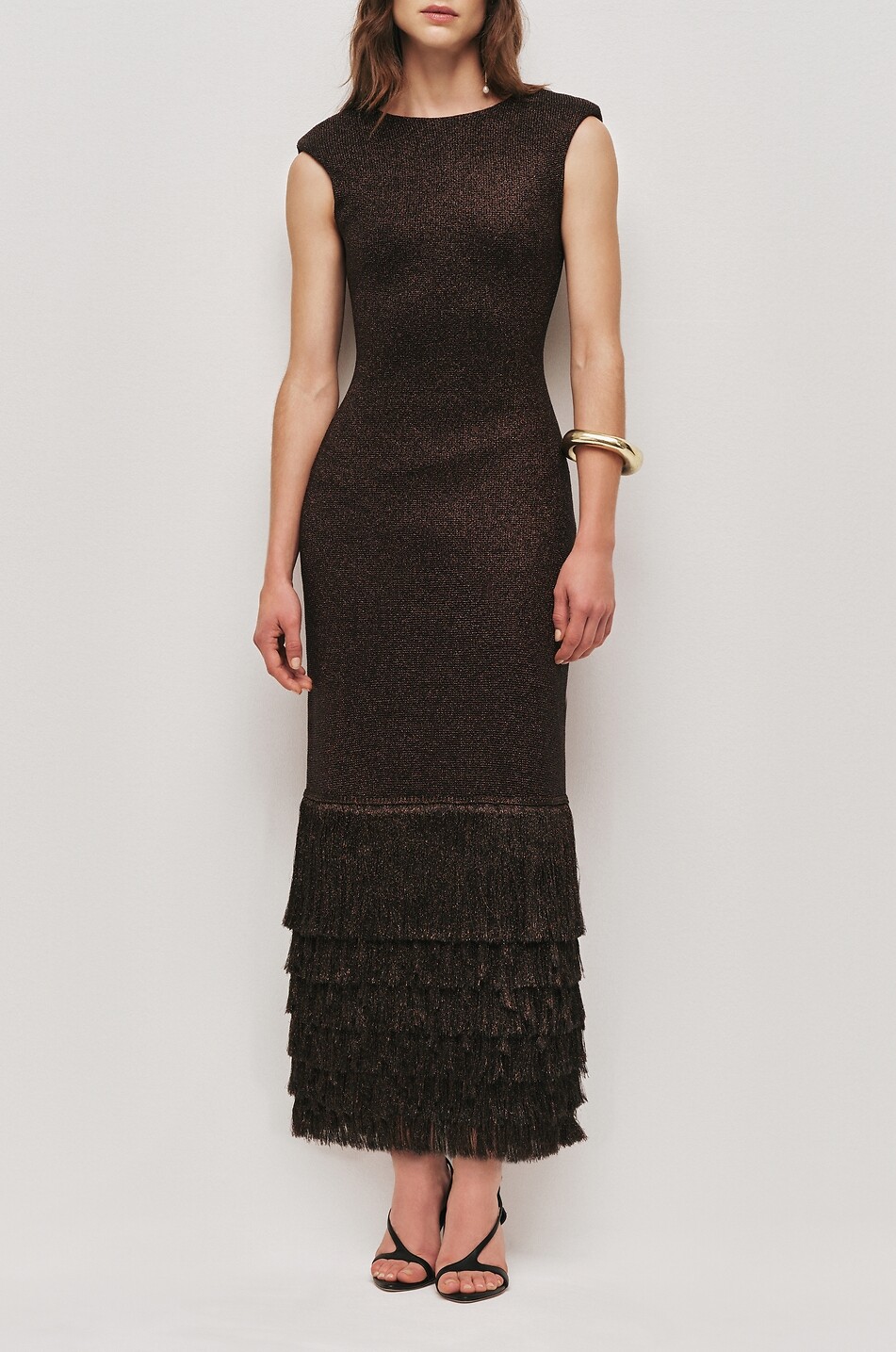 AJE Breeze sleeveless knit midi dress with fringes Women DARK BROWN 5