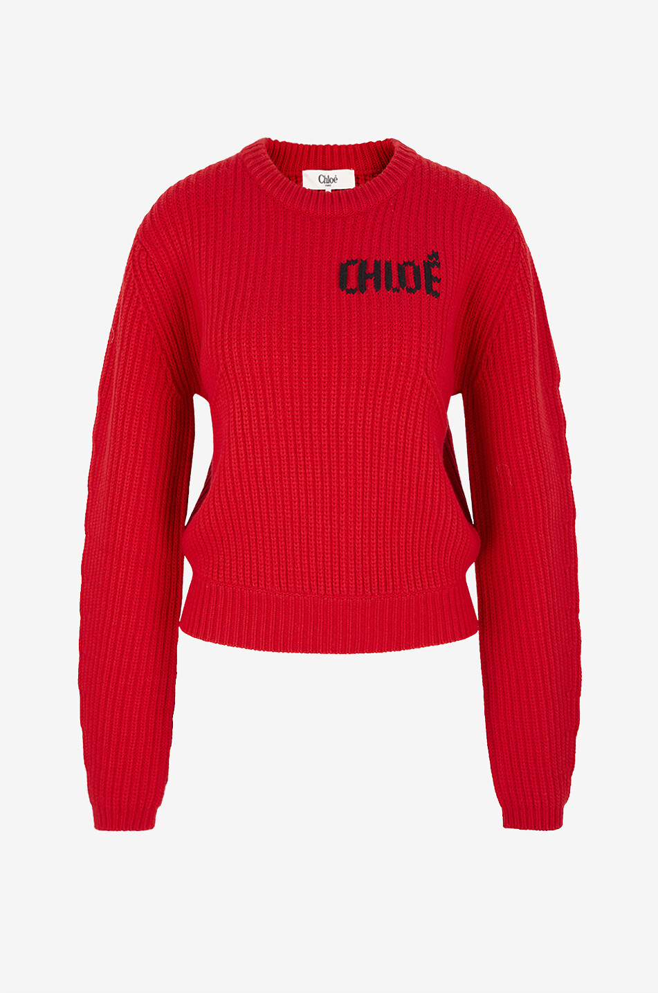 CHLOE Oversize-Rippstrick-Pullover aus Wolle und Kaschmir mit Logo Damen ROT 1