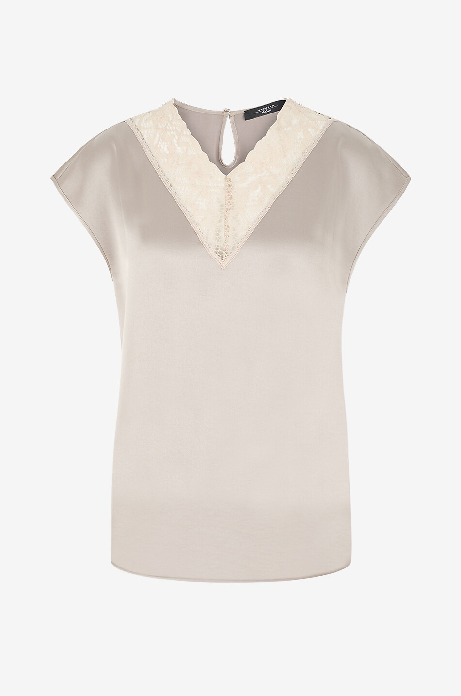 Top mit V-Ausschnitt aus Satin mit Spitze Staffa