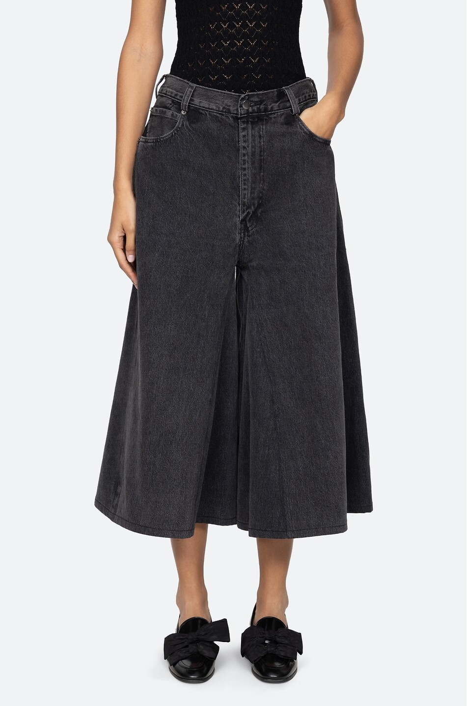 SEA Lyssa cotton denim culottes Women BLACK 3