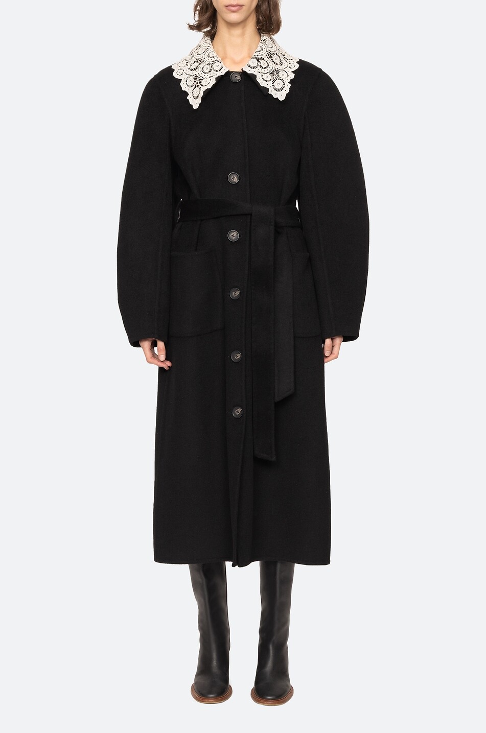 SEA Langer Wollmantel mit Spitzenkragen Ellison Damen SCHWARZ 3