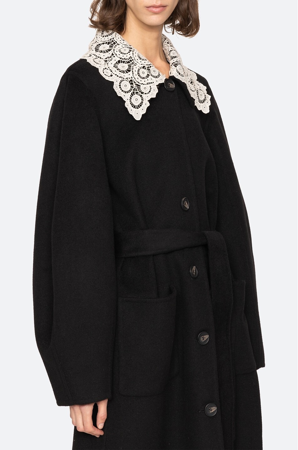 SEA Langer Wollmantel mit Spitzenkragen Ellison Damen SCHWARZ 5