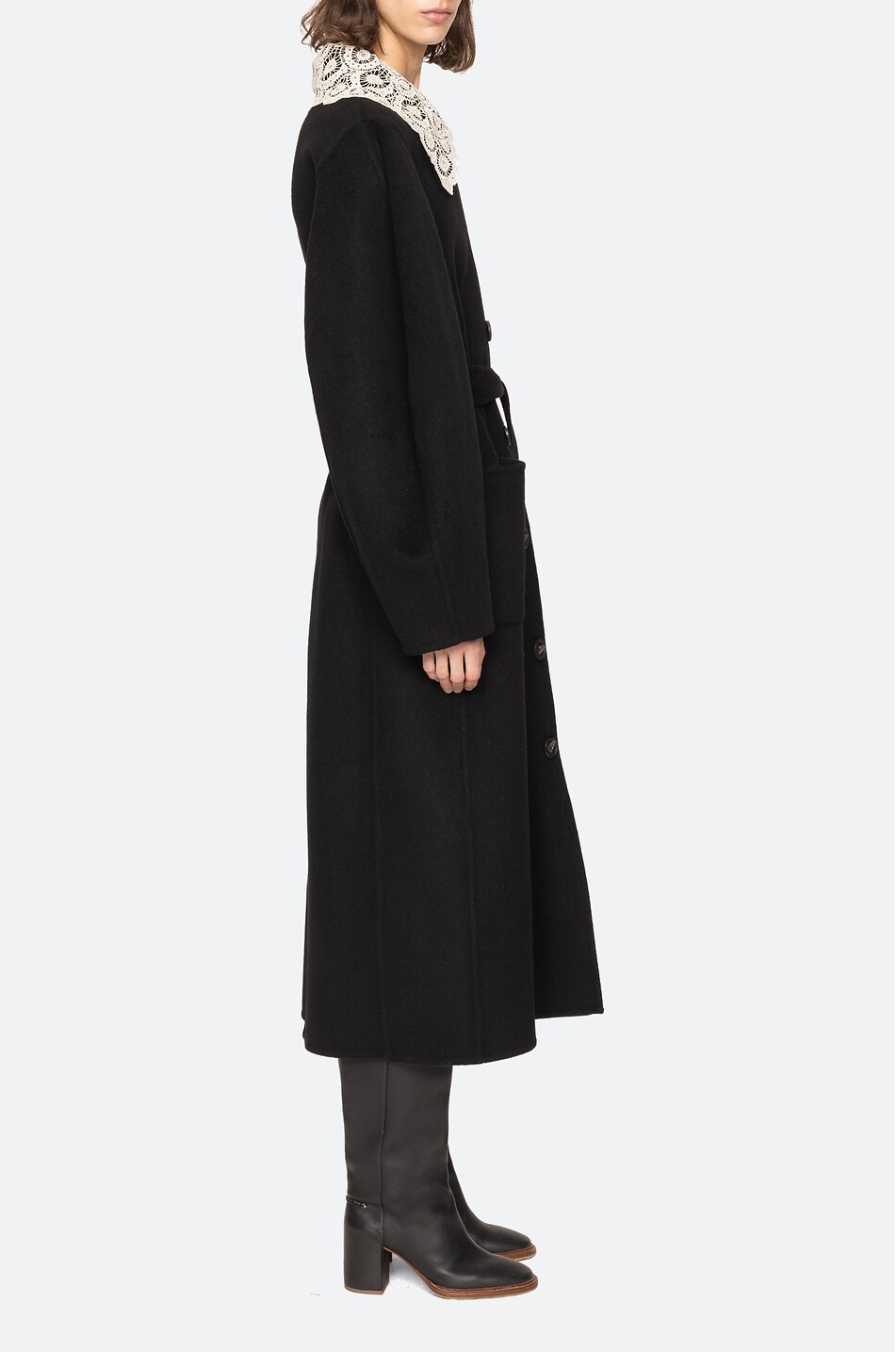 SEA Langer Wollmantel mit Spitzenkragen Ellison Damen SCHWARZ 7