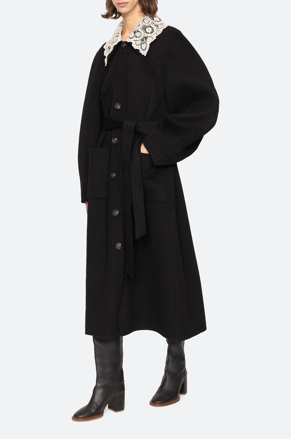 SEA Langer Wollmantel mit Spitzenkragen Ellison Damen SCHWARZ 8