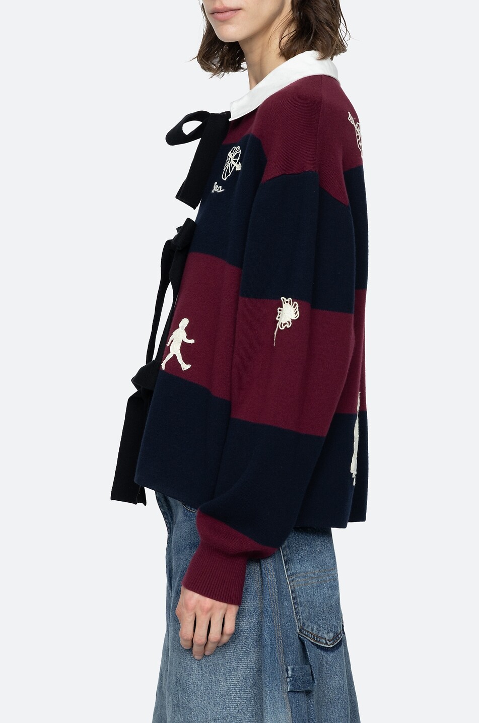 SEA Hester self-tie striped embroidered cotton and cashmere cardigan Women MULTI COLOURED 5