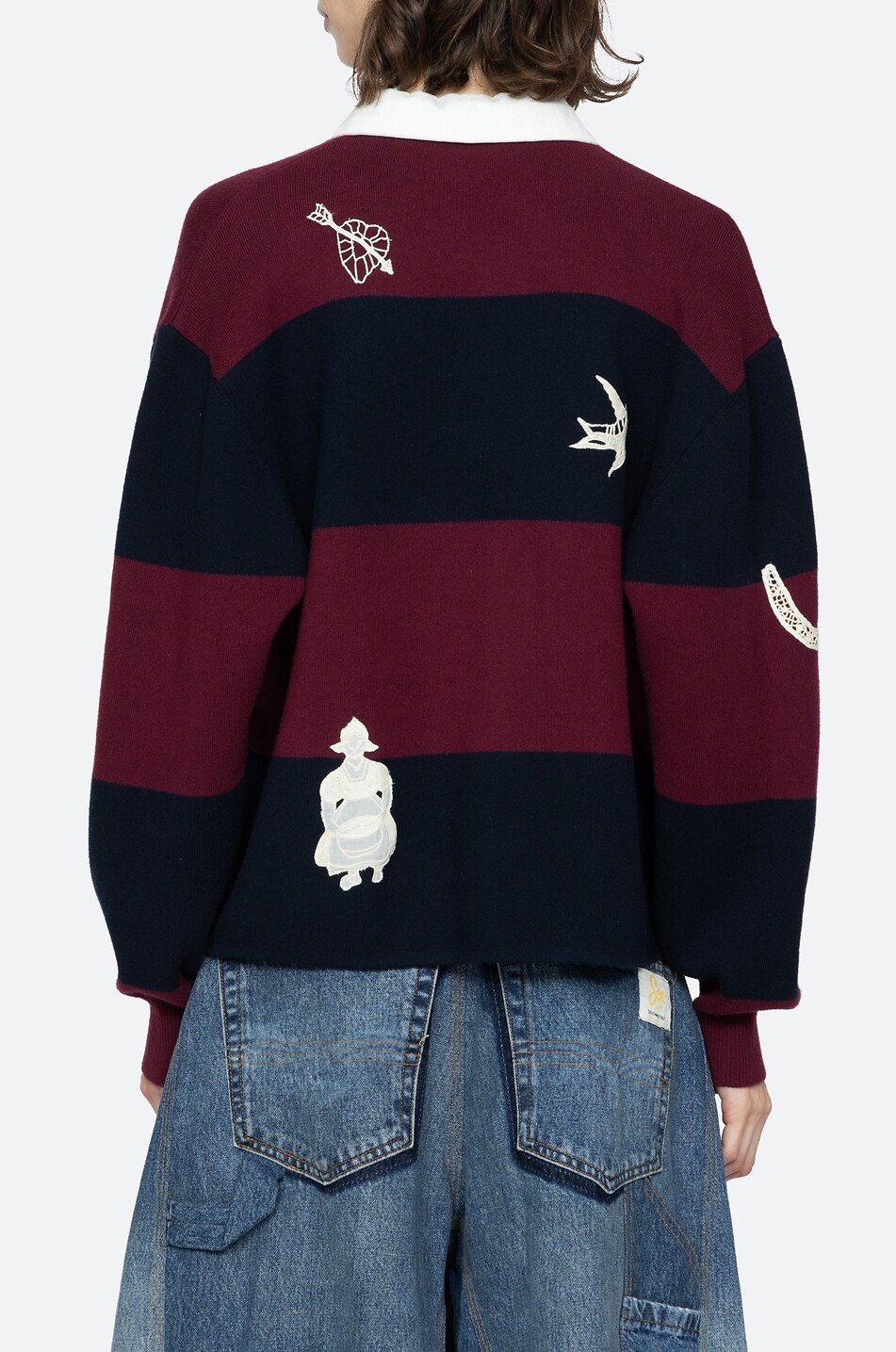 SEA Hester self-tie striped embroidered cotton and cashmere cardigan Women MULTI COLOURED 4