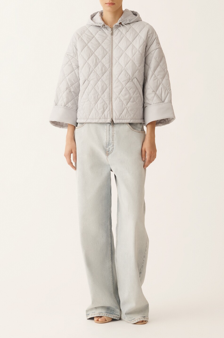 FABIANA FILIPPI Ultraleichte Boxy-Steppjacke mit Kapuze Damen HELLGRAU 3