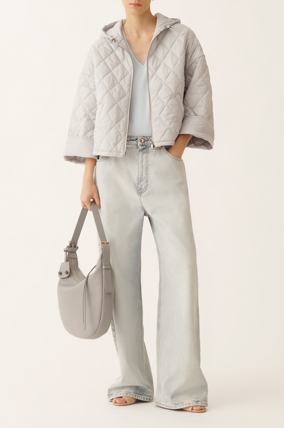 FABIANA FILIPPI Ultraleichte Boxy-Steppjacke mit Kapuze Damen HELLGRAU 6