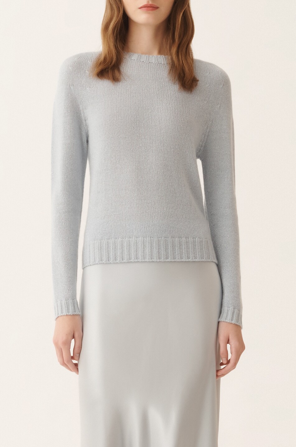 FABIANA FILIPPI Pull à col rond en fil Platinum et lurex Femme BLEU CLAIR 5