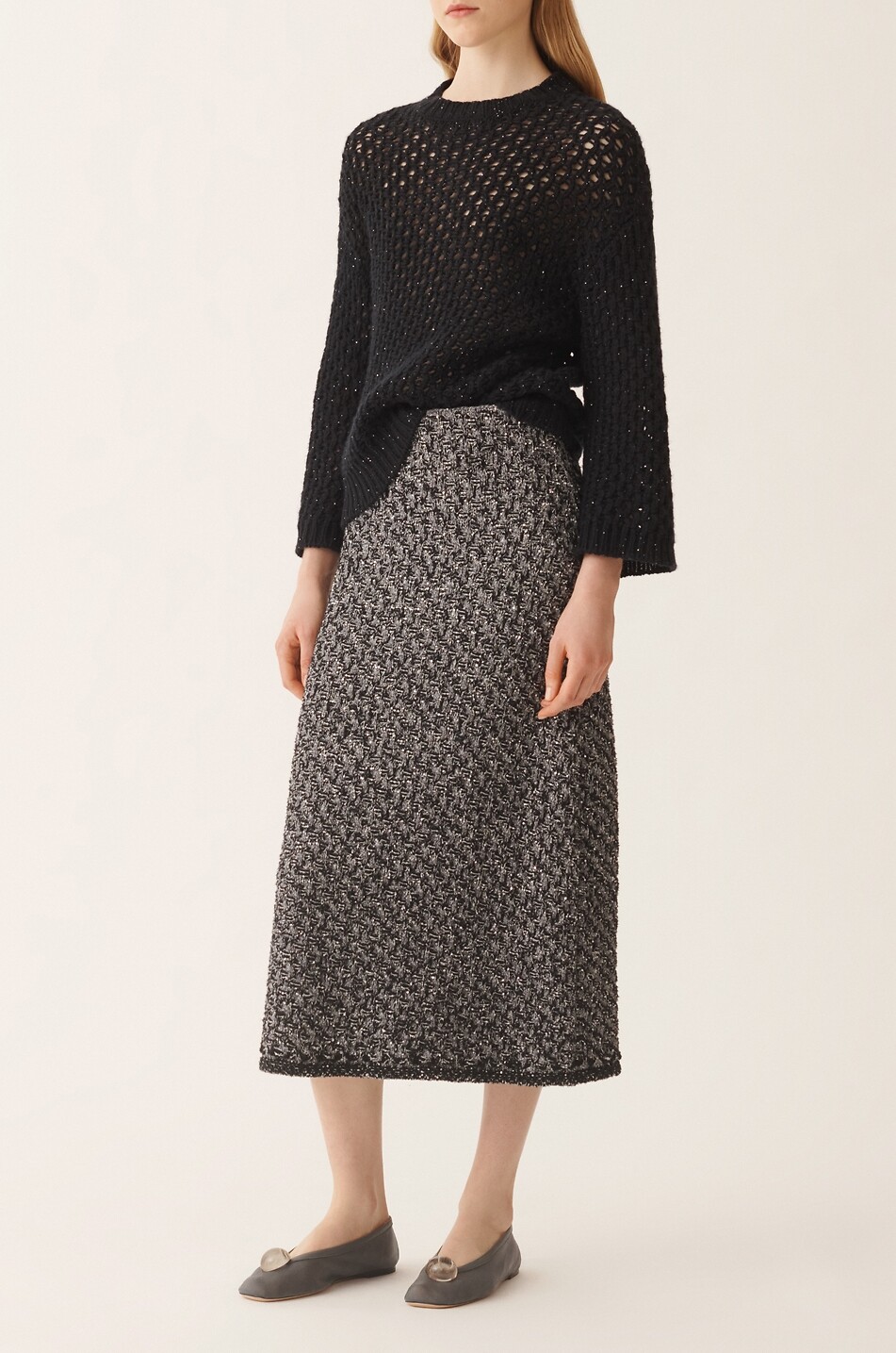 FABIANA FILIPPI Openwork knit Platinum thread cape jumper with micro sequins Women DARK BLUE 3