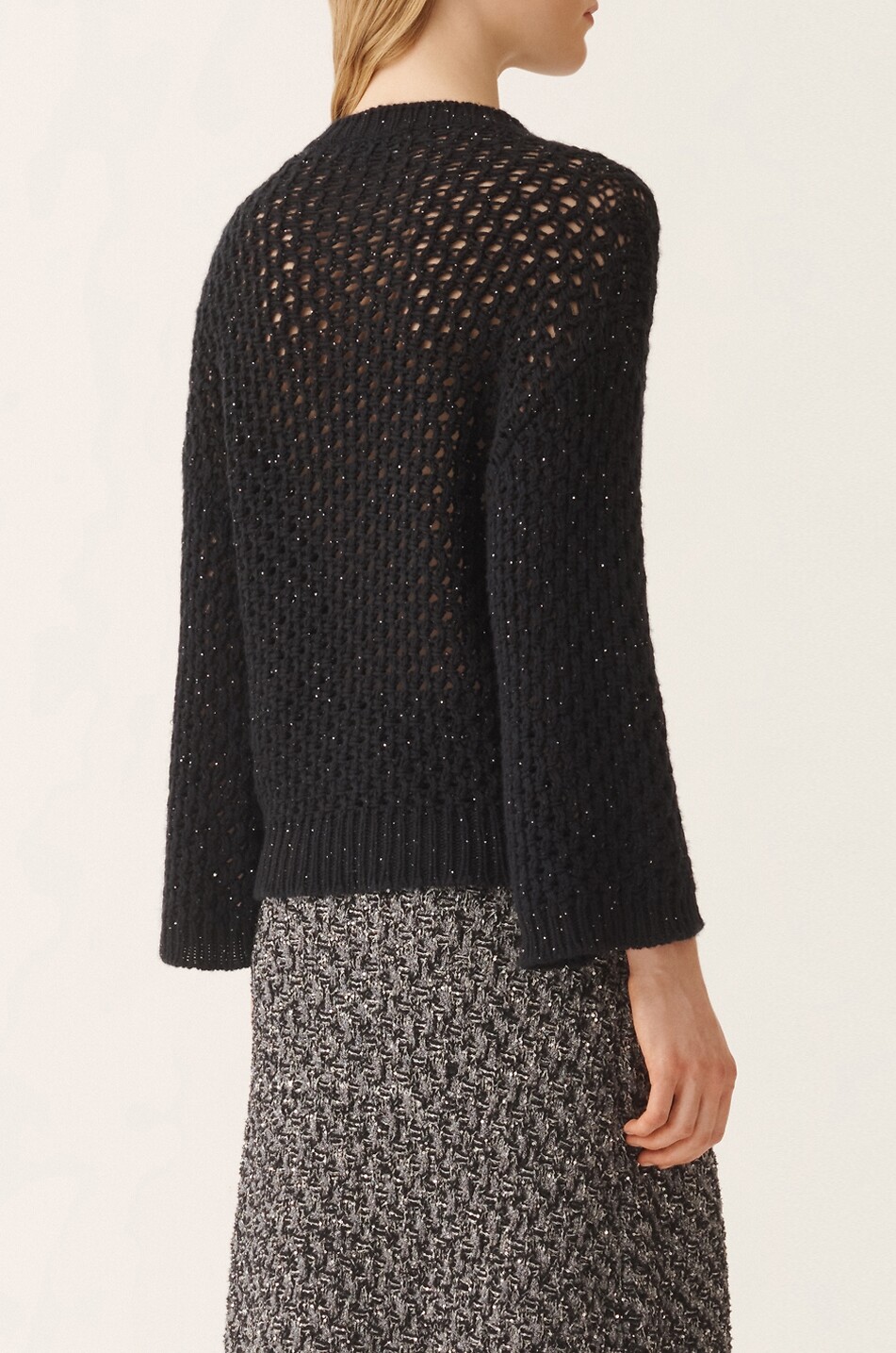FABIANA FILIPPI Openwork knit Platinum thread cape jumper with micro sequins Women DARK BLUE 4