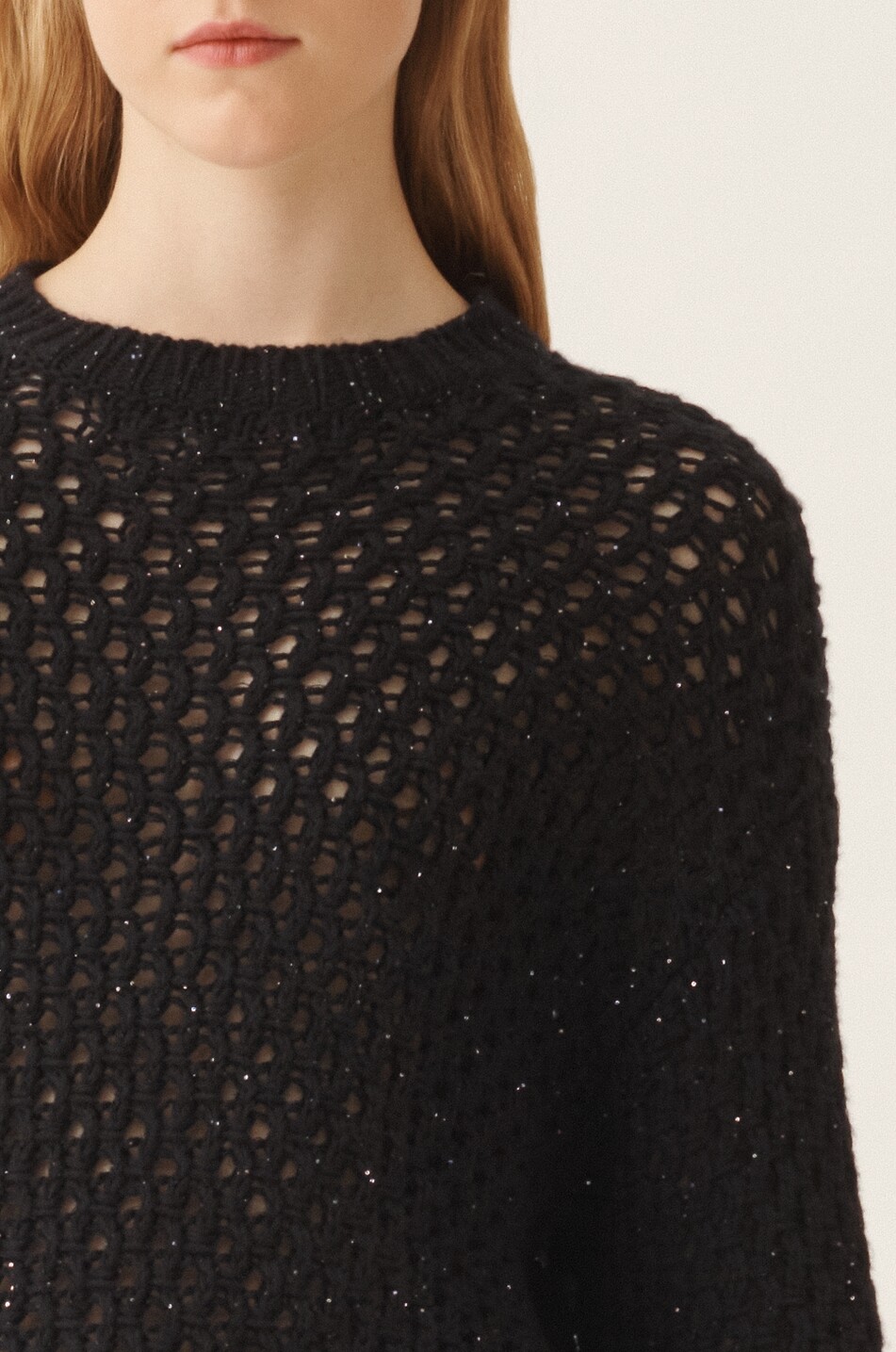 FABIANA FILIPPI Openwork knit Platinum thread cape jumper with micro sequins Women DARK BLUE 6