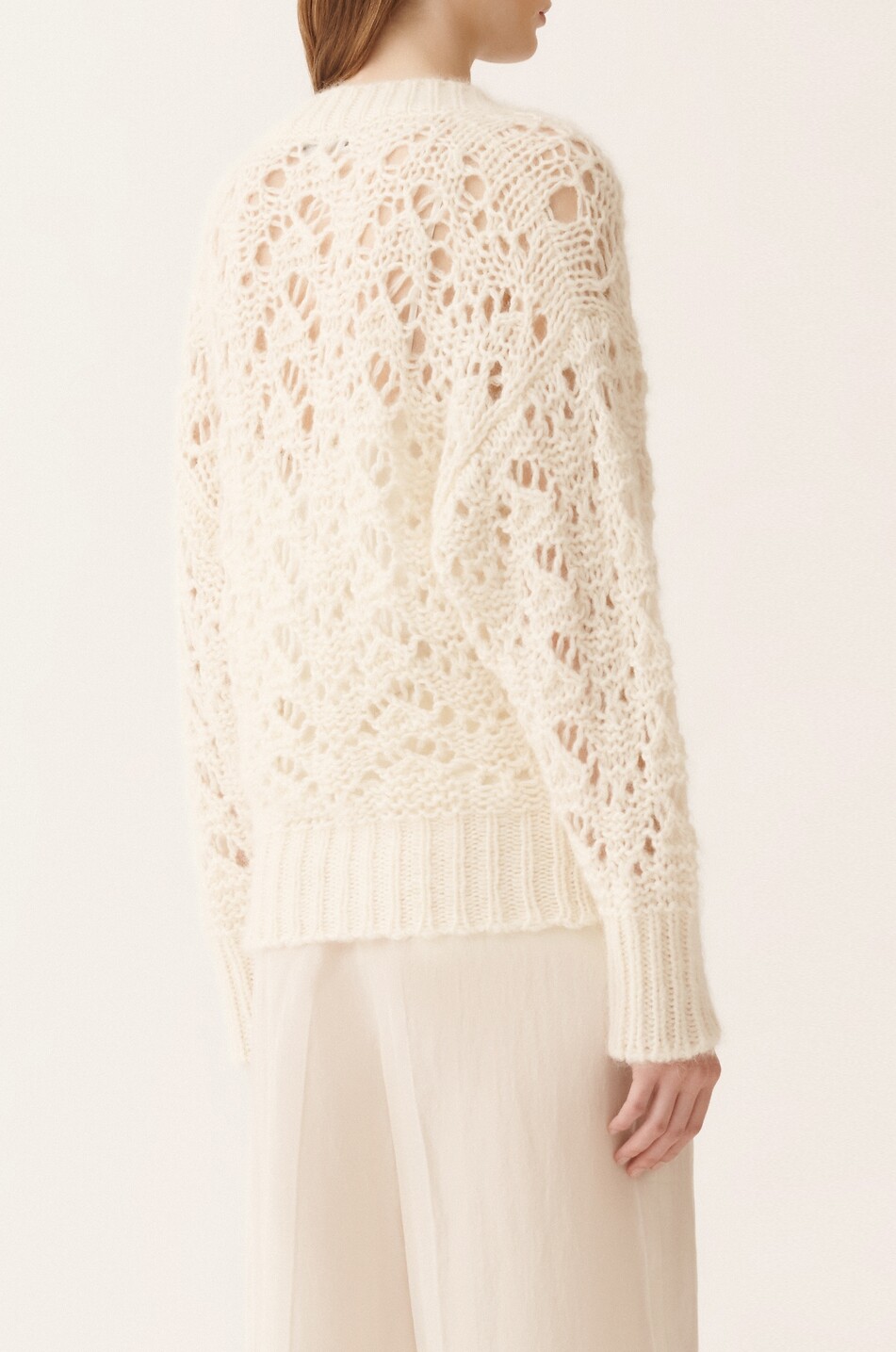FABIANA FILIPPI Pull ajouré ample à col V en fil Platinum et mohair Femme BLANC CASSE 4