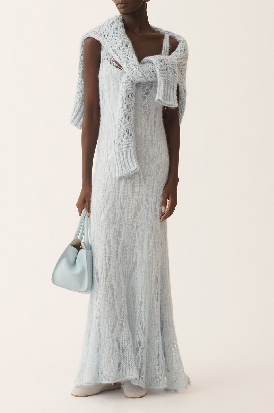 FABIANA FILIPPI Mohair and alpaca open knit tank dress Women LIGHT BLUE 6