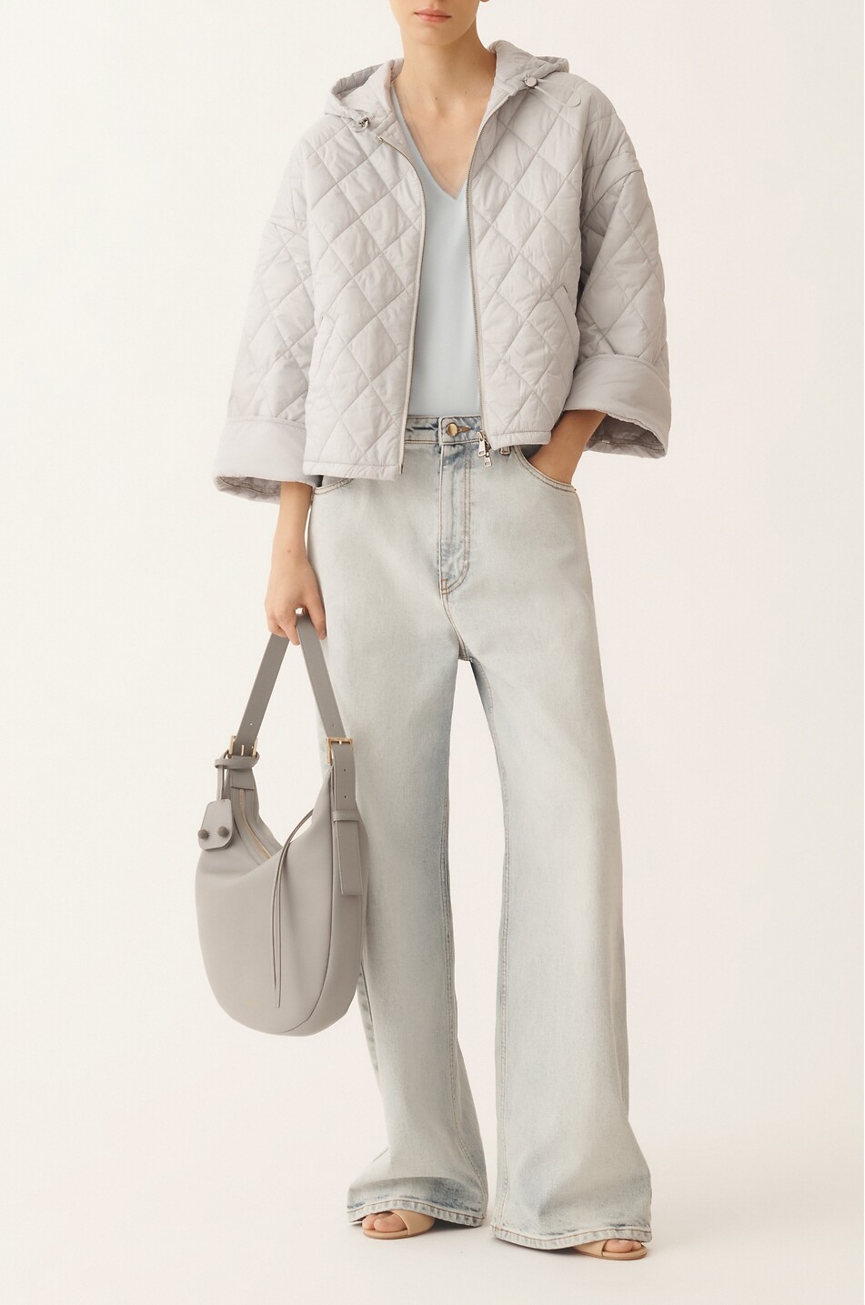 FABIANA FILIPPI Top à col V sans manches en soie mélangée brodé perles Femme BLEU CLAIR 6