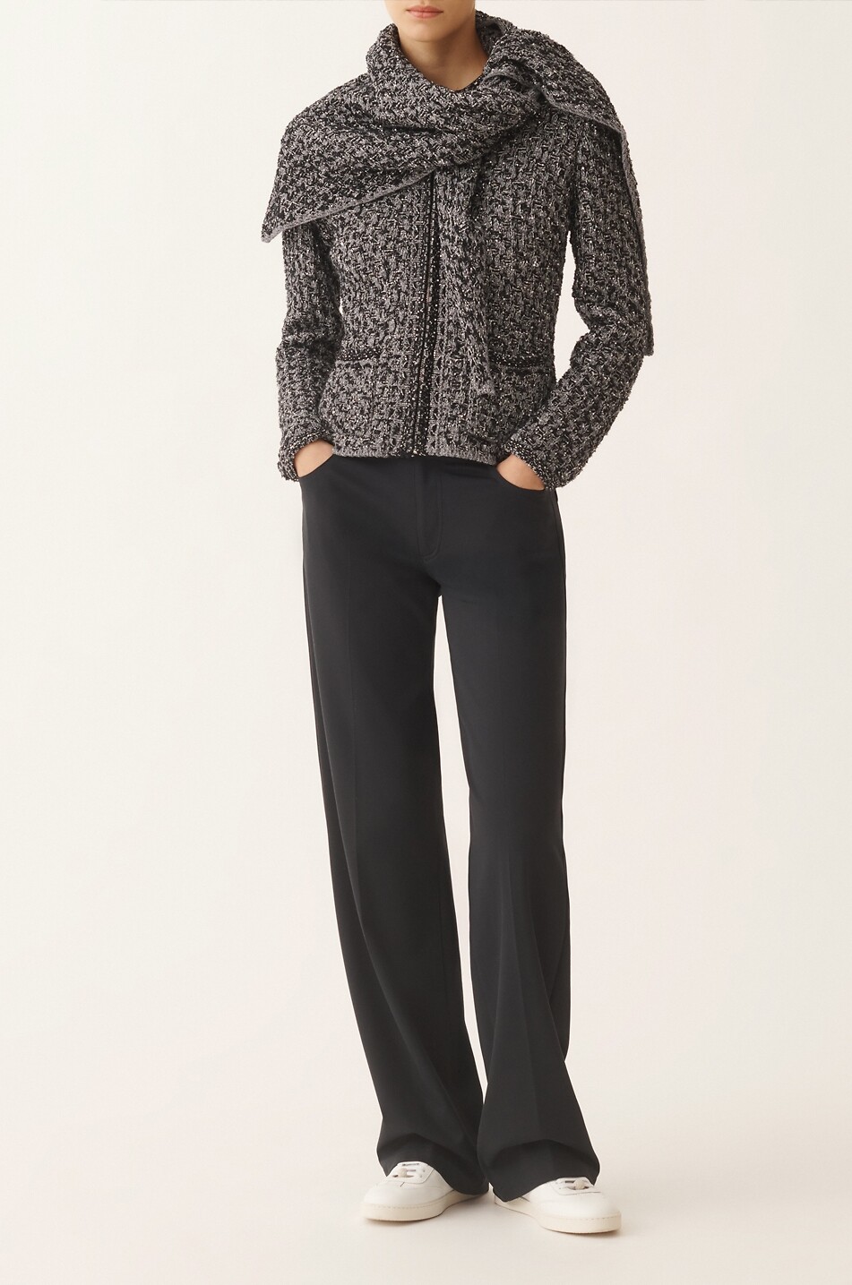 FABIANA FILIPPI Sequin tweed fitted tailoring jacket Women DARK BLUE 3