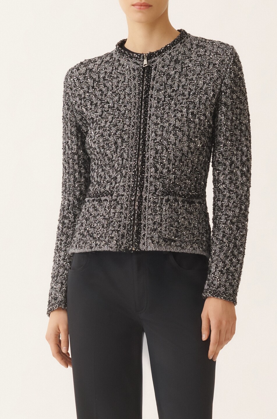 FABIANA FILIPPI Sequin tweed fitted tailoring jacket Women DARK BLUE 4