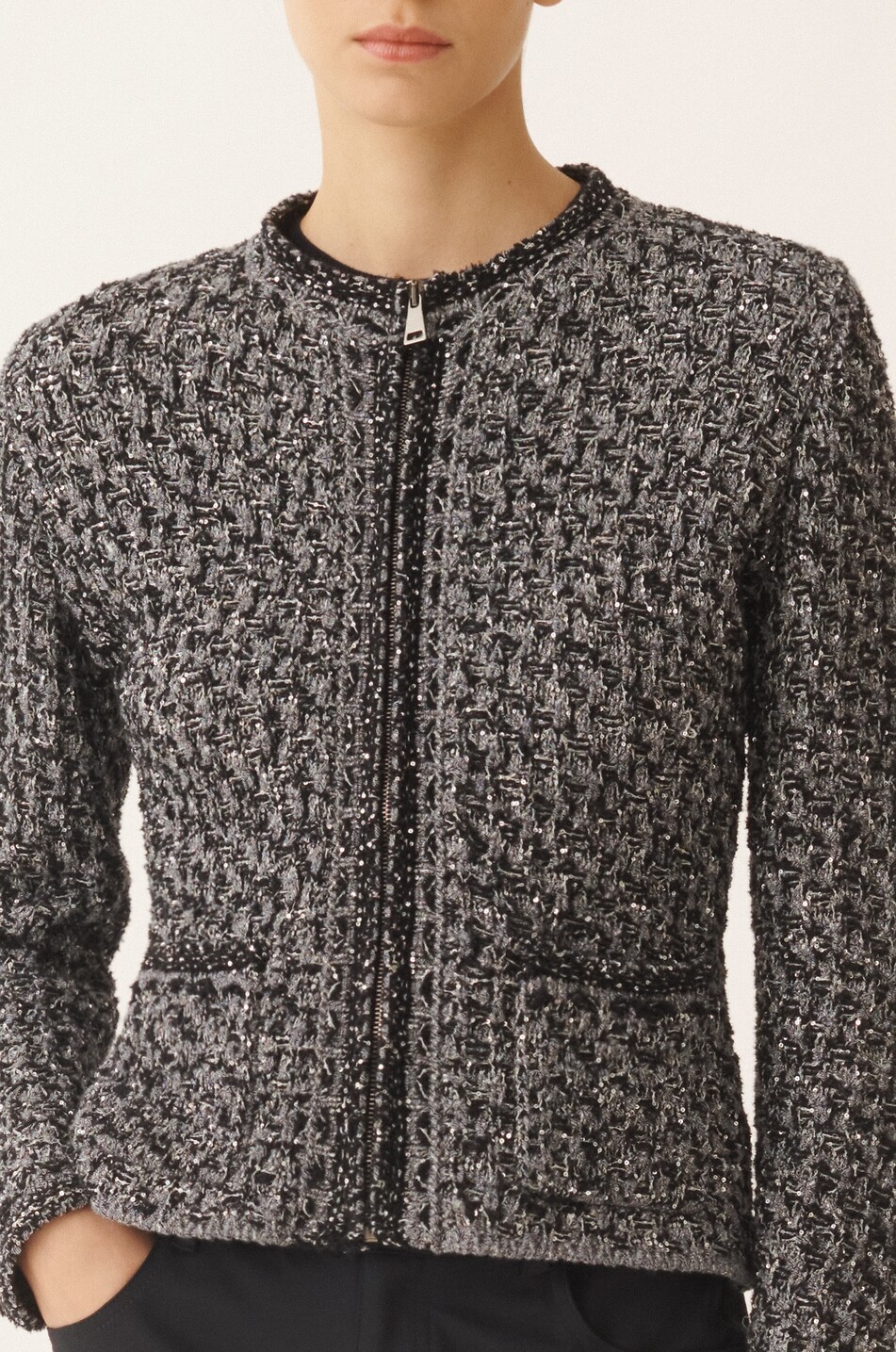 FABIANA FILIPPI Sequin tweed fitted tailoring jacket Women DARK BLUE 6