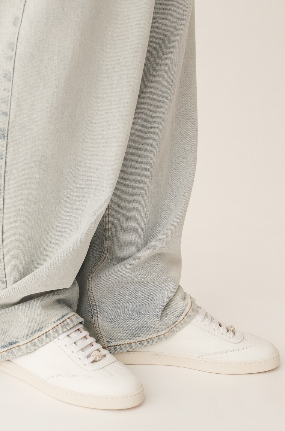 FABIANA FILIPPI Filo Diamanté grained leather low-top lace-up sneakers Women WHITE 3