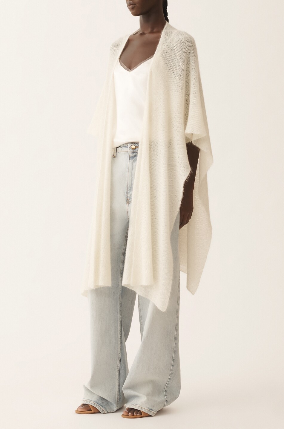 FABIANA FILIPPI Micro sequin embellished knit mohair blend cape Women EGGSHELL 3